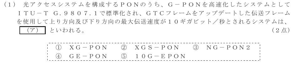 令和５年度 第１回 総合通信 技術及び理論 第2問(1)の試験問題原本画像