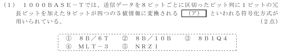令和５年度 第１回 総合通信 技術及び理論 第4問(1)の試験問題原本画像