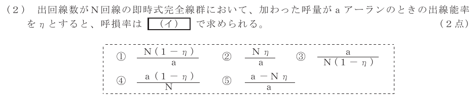 令和５年度 第１回 総合通信 技術及び理論 第5問(2)の試験問題原本画像