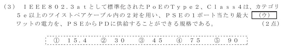 令和５年度 第２回 総合通信 技術及び理論 第2問(3)の試験問題原本画像