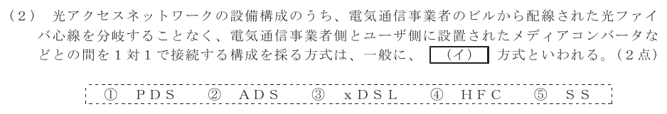 令和５年度 第２回 総合通信 技術及び理論 第4問(2)の試験問題原本画像