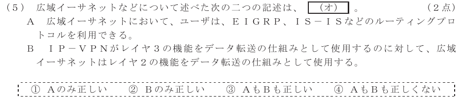 令和５年度 第２回 総合通信 技術及び理論 第4問(5)の試験問題原本画像