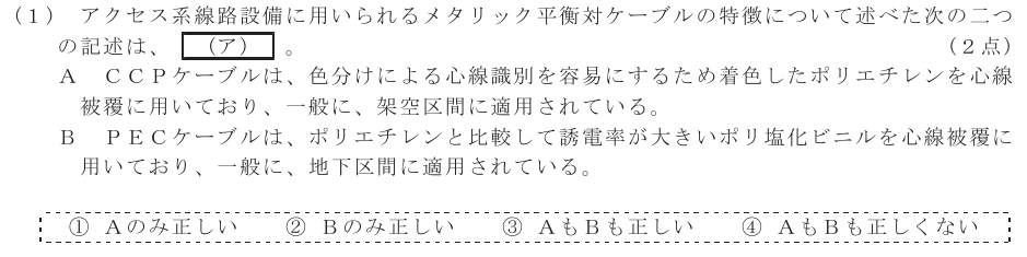 令和５年度 第２回 総合通信 技術及び理論 第7問(1)の試験問題原本画像