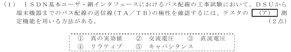 令和５年度 第２回 総合通信 技術及び理論 第8問(1)の試験問題原本画像