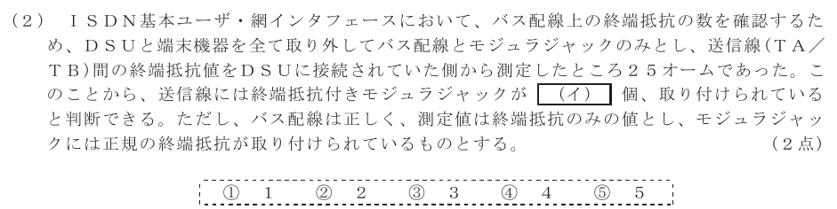 令和５年度 第２回 総合通信 技術及び理論 第8問(2)の試験問題原本画像