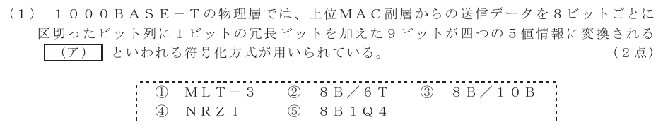 令和６年度 第１回 総合通信 技術及び理論 第4問(1)の試験問題原本画像