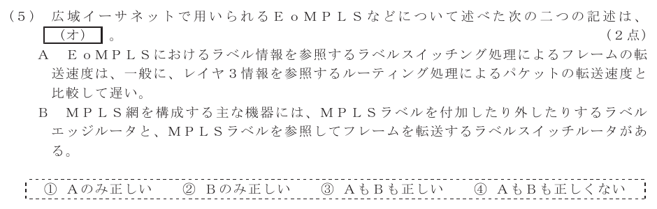 令和６年度 第１回 総合通信 技術及び理論 第4問(5)の試験問題原本画像