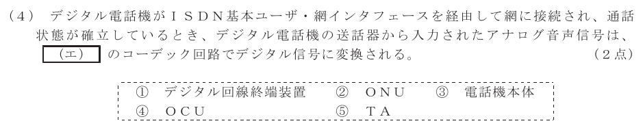 令和６年度 第２回 総合通信 技術及び理論 第1問(4)の試験問題原本画像