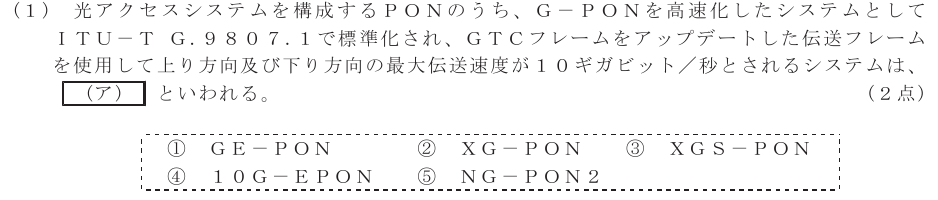 令和６年度 第２回 総合通信 技術及び理論 第2問(1)の試験問題原本画像