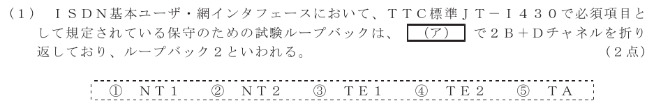 令和６年度 第２回 総合通信 技術及び理論 第3問(1)の試験問題原本画像
