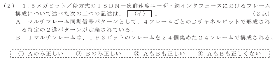 令和６年度 第２回 総合通信 技術及び理論 第3問(2)の試験問題原本画像