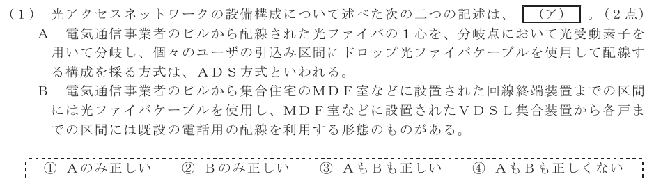 令和６年度 第２回 総合通信 技術及び理論 第4問(1)の試験問題原本画像