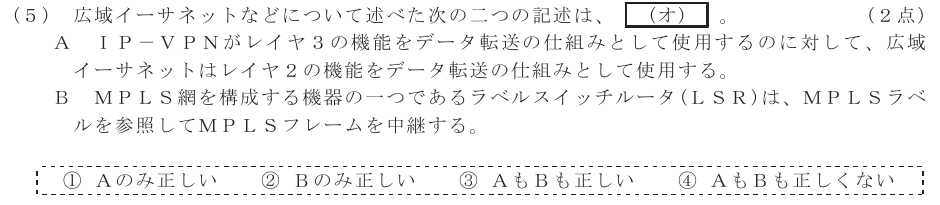 令和６年度 第２回 総合通信 技術及び理論 第4問(5)の試験問題原本画像