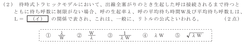 令和６年度 第２回 総合通信 技術及び理論 第5問(2)の試験問題原本画像