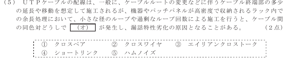 令和６年度 第２回 総合通信 技術及び理論 第9問(5)の試験問題原本画像