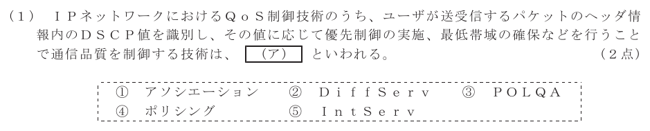 令和７年度 第１回 総合通信 技術及び理論 第4問(1)の試験問題原本画像