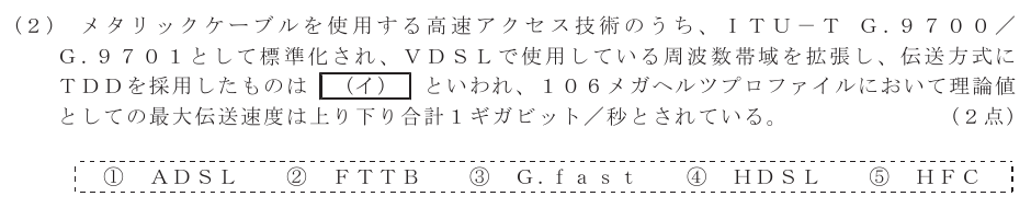 令和７年度 第１回 総合通信 技術及び理論 第4問(2)の試験問題原本画像