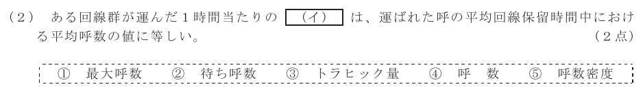 令和７年度 第１回 総合通信 技術及び理論 第5問(2)の試験問題原本画像