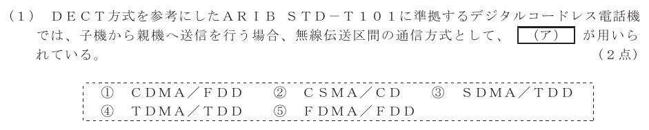 令和７年度 第２回 総合通信 技術及び理論 第1問(1)の試験問題原本画像