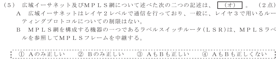 令和７年度 第２回 総合通信 技術及び理論 第4問(5)の試験問題原本画像