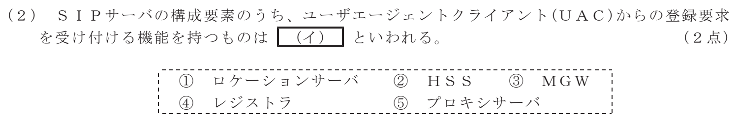 令和８年度 第１回 総合通信 技術及び理論 第2問(2)の試験問題原本画像