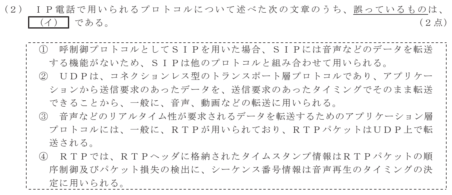 令和８年度 第１回 総合通信 技術及び理論 第4問(2)の試験問題原本画像