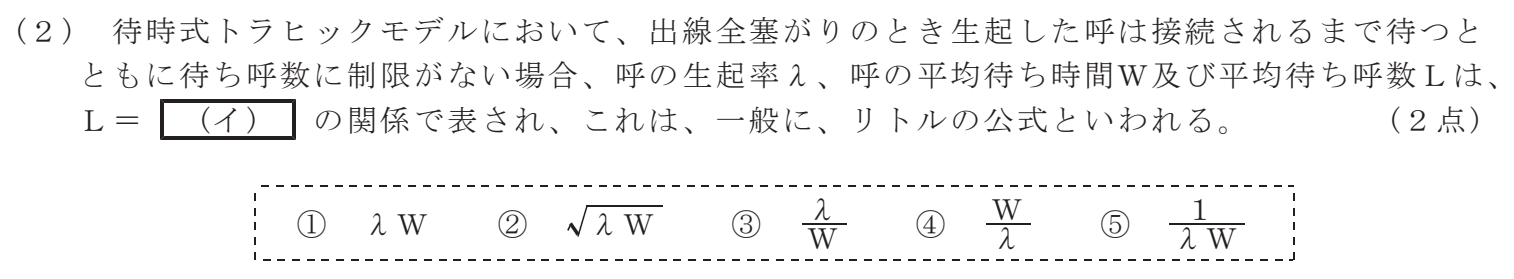 令和８年度 第１回 総合通信 技術及び理論 第5問(2)の試験問題原本画像
