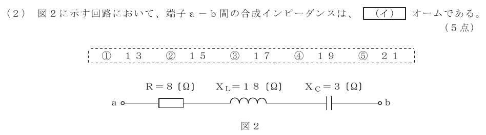 令和３年度 第１回 総合通信 基礎 第1問(2)の試験問題原本画像