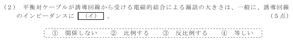 令和３年度 第１回 総合通信 基礎 第4問(2)の試験問題原本画像