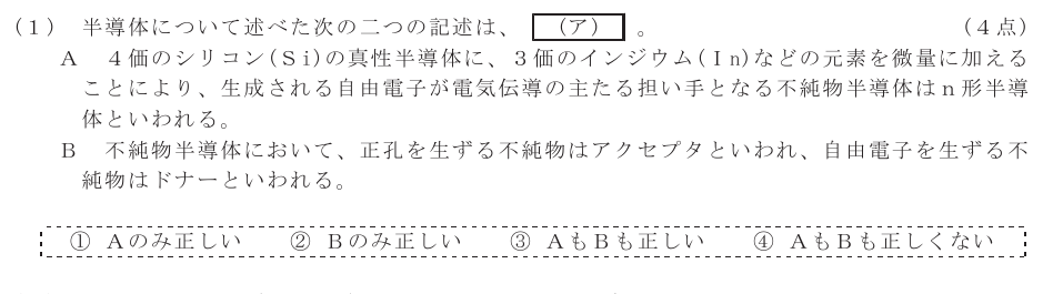 令和４年度 第１回 総合通信 第2問(1)の試験問題原本画像