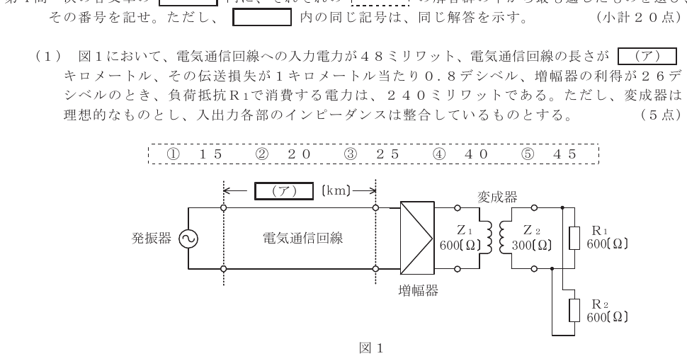 令和７年度 第２回 総合通信 第４問(１)の試験問題原本画像